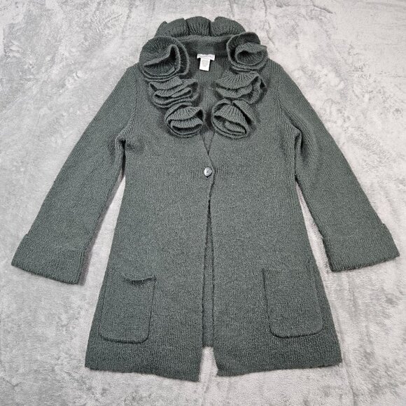 Soft Surroundings Cardigan Womens Small Green Alpaca Wool Blend Rosette Neck - Picture 2 of 8